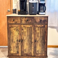 HOMCOM Sideboard with Rubberwood Top and Adjustable Shelves for Dining Room, Kitchen - Rustic Brown(m-12)