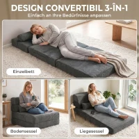 HOMCOM Bodenstuhl mit Rückenstütze, Cord Boneless Cloud Faltbares Schlafsofa mit dickem Polster, Dunkelgrau(m-4)