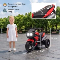 AIYAPLAY Kids Electric Motorcycle Ride-On Toy, 3-Wheel Battery-Operated Motorbike with Horn, Toddler Ride On Bike, Red(m-3)