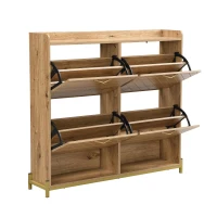 Space-Saving Shoe Cabinet with 4-Door Storage, Ideal Shoe Rack for Entrance Areas or Corridors, 108.5L x 24W x 100H cm, Natural(m-11)
