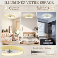 HOMCOM Ventilateur plafond avec lumière LED plafonnier ventilateur Ø49cm 7 pales 6 vitesses luminosité réglable mode été-hiver(m-4)