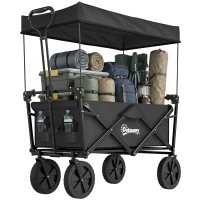 Outsunny Bollerwagen mit Dach, klappbar, 110L Kapazität, Stahlrahmen, 97x52x105 cm, Schwarz(m-12)