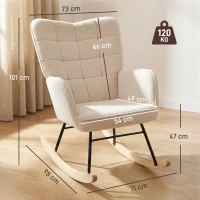 HOMCOM Schaukelstuhl im Retro-Design, Massivholz, Sessel, Relaxsessel, 98 cm x  71 cm x 101 cm, Beige(m-3)