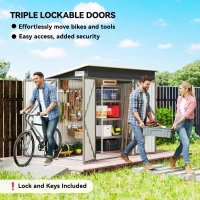 Outsunny 7.5 x 4.3ft Metal Garden Storage Shed, Waterproof Outdoor Shed with Triple Lockable Door, Gloves, Vents, Light Grey(m-4)
