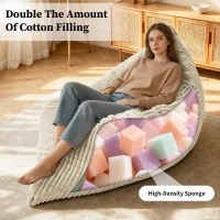 3-in-1 Convertible Bean Bag with Soft Ribbed Corduroy Cover, Memory Foam Floor Mattress Bed with Machine-Washable Cover, 180L x 125W cm, White(m-6)