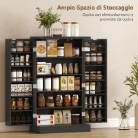 HOMCOM Armadio da Cucina con 5 Ripiani Centrali e 2 Ripiani Laterali a 6 Livelli, in MDF, 60x30x104 cm, Nero(m-4)