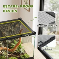 PawHut Reptile Glass Terrarium with Stone Background, Front Ventilation, Escape-Proof Knob Lock, 50 x 30 x 35 cm, Black(m-6)
