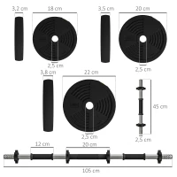 SPORTNOW Juego de Mancuernas Ajustables 25 kg 2 en 1 con Barras Conexión y Mangos Antideslizantes para Gimnasio en Casa Negro(m-3)