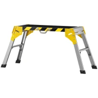 HOMCOM Banco de Trabajo Antideslizante Soporte de Herramientas Plegable de Aluminio con Asa 150 kg 110x32x50 cm Negro(m-16)