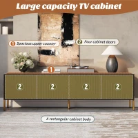 Spacious TV Cabinet with 4-Door Concealed Storage, Practical TV Stand for Dining Rooms and Living Rooms, 179L x 35W x 53.5H cm, Black+Wood(m-6)