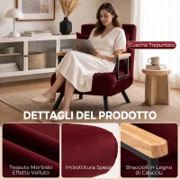 HOMCOM Poltrona Letto Imbottita 3 in 1 con Schienale Reclinabile in 5 Posizioni e Cuscino, 63x73x81 cm, Rosso Vino(m-6)