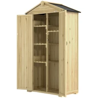 Outsunny Caseta de Jardín de Madera 93x53x168 cm Armario para Herramientas con 4 Estantes 3 Puertas y Ganchos Madera Natural(m-11)