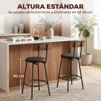 HOMCOM Set de 2 Taburetes de Bar con Respaldo y Reposapiés Tapizados en PU 41x47x92 cm Negro(m-6)