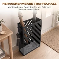HOMCOM Regenschirmständer mit Tropfschale, 4 Haken, Stahl, 28L x 14B x 41H cm, Schwarz(m-6)