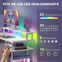 HOMCOM Secretária com Luzes LED Gavetas Tomadas Portas USB e Suporte para Monitor 155,5x48x88,5 cm Branco(m-4)