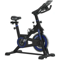 HOMCOM Bici Estática con Resistencia Regulable Volante de Inercia 8 kg Pantalla LCD Manillar y Asiento Ajustable Azul(m-1)
