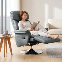 HOMCOM Relaxsessel, Liegefunktion, Lederoptik, Fußstütze, bis 120 kg, 78 x 80 x 109 cm, Grau(m-8)
