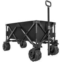 Outsunny Carucior plaja pliabil cu roti fata pivotante 360° si maner telescopic 108x55x55 cm negru(m-1)