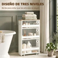 kleankin Armario Auxiliar de Baño Carrito con 3 Estantes y Ruedas para Espacios Estrechos 50x13x67,5 cm Blanco(m-4)