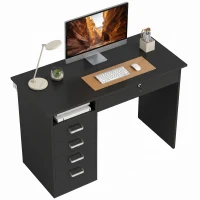HOMCOM Bureau moderne avec 5 tiroirs, grand plateau, 1 compartiment ouvert, tiroir verrouillable, 110 x 50 x 76cm, noir(m-16)