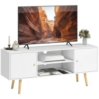 HOMCOM TV Stand Cabinet up to 55 Inches, TV Unit with Storage Shelves and Wood Legs for Living Room, Bedroom, White(m-1)