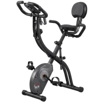 HOMCOM Bicicleta Estática Plegable 3 en 1 Resistencia Magnética Ajustable 8 Niveles con Sensor de Pulso Pantalla LCD Sillín Regulable Respaldo Bandas Soporte Teléfono Ruedas para Casa Gimnasio Negro(m-11)
