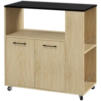 HOMCOM Carrito de Cocina con Ruedas 2 Puertas Estante Ajustable Especieros para Comedor 75x40x80,5 cm Natural(m-1)