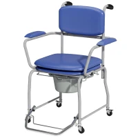 HOMCOM Scaun WC Mobil cu Roți 3 în 1, PU Oțel Inoxidabil, Albastru(m-1)
