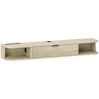 HOMCOM Meuble TV suspendu, meuble télé pour téléviseur jusqu'à 50 pouces, tiroir rabattable 2 étagères 120x24x16cm bois naturel(m-1)