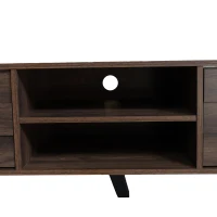 Spacious TV Cabinet with 2 Doors and 2 Open Shelves, Smooth TV Stand with Soft‑Closing Hinges, 160.5L x 35W x 45H cm, Wood(m-8)