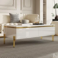 Spacious Coffee Table with 2 Hidden Drawers, Versatile Room Table for Italian-Style Rooms or Cream-Toned Spaces, 100L x 50W x 36H cm, White(m-1)