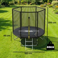 SPORTNOW Cama Elástica Exterior Ø183 cm Trampolín para Niños +6 Años Adultos con Red de Seguridad Escalera de 2 Peldaños Negro(m-3)