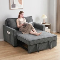 HOMCOM Sofá-Cama 2 Lugares 3 em 1 com Encosto Ajustável Bolsos Laterais 2 Almofadas para Sala Cinzento Escuro(m-2)