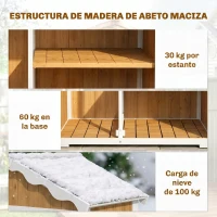 Outsunny Caseta de Jardín de Madera 105x55x179 cm Armario para Herramientas con 4 Estantes Techo de Metal Galvanizado Natural(m-8)