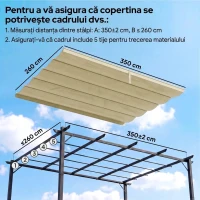 Outsunny Husă pentru Pergolă Gazebo 4x3 m din Poliester Respirable Bej cu 10 Orificii de Drenaj(m-4)