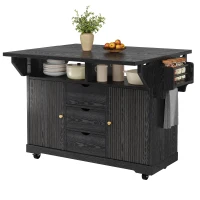 Foldable Serving Trolley with Ample Hidden Storage, Mobile Kitchen Island for Balconies or Dining Room, 142.5L x 40W x 95H cm, Black(m-12)