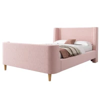 Upholstered Single Bed with Cosmic Print and Padded Headboard, Pink Velvet Bed Frame for Contemporary Bedrooms, 206L x 99W x 76H cm, Pink(m-10)