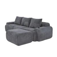 Corduroy L-Shaped Sectional Sofa with Integrated Cup Holders, 3-Seater Modular Cord Sofa for Living Rooms, 268L x 174W x 80H cm, Dark Gray(m-13)