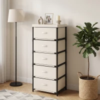 HOMCOM Comodă pentru dormitor cu 5 sertare din textil, cadru din oțel, comodă pentru living, birou, dressing, bej(m-4)