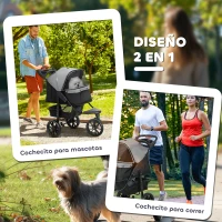 PawHut Carrito para Perros con 3 Ruedas Ventanas de Malla Cesta de Almacenaje y Correas de Seguridad 109,5x57,5x106,5 cm Gris(m-5)