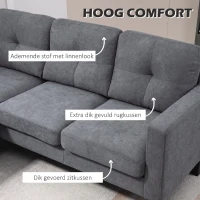 HOMCOM Hoekbank in L-Vorm met Aanpasbare Chaise Longue, Gestoffeerde Bank, Donkergrijs(m-4)