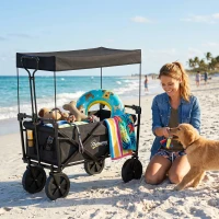 Outsunny Bollerwagen mit Dach, klappbar, 110L Kapazität, Stahlrahmen, 97x52x105 cm, Schwarz(m-8)