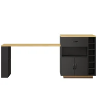 Extendable Kitchen Island with Dining Table, Multifunctional Storage Cabinet with Wine Rack and LED Base Light, 141L x 70W x 101.5H cm, Black(m-2)