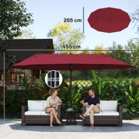 Outsunny Ombrellone da Giardino Doppio con Apertura a Manovella, in Acciaio e Poliestere, 455x265x238cm, Rosso(m-3)