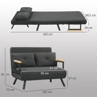 HOMCOM Schlafsofa 2er-Sofa mit Schlaffunktion, inkl. 2 Kissen, Sherpa-Optik, Natur + Dunkelgrau + Schwarz(m-3)