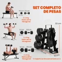 SPORTNOW Juego de Mancuernas 2x4kg 2x6kg 2x8kg con Soporte Recubrimiento de Goma y Mango Antideslizante para Casa Gimnasio(m-4)