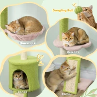 PawHut 220-240 cm Floor to Ceiling Cat Tree Adjustable Height with Hammock, Condo, Scratching Posts, Green(m-5)