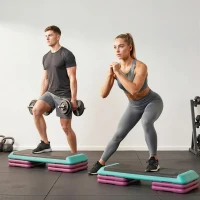 HOMCOM Steppbrett höhenverstellbar Fitness Stepper 3 Stufen (10/15/20 cm) Rutschfest Stepbench für Zuhause Fitnessstudio Büro Kunststoff Schwarz+Grün+Violett(m-8)