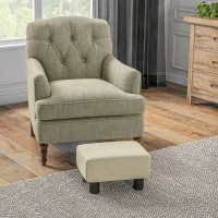 HOMCOM Reposapiés Salón de Tela de Lino Taburete Bajo con Asiento Acolchado Marco de Madera Patas Beige(m-10)