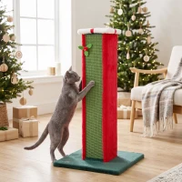 PawHut Cat Scratching Post for Indoor Cats, 81cm Tall Cat Scratcher with Sisal Rope, Hanging Bell Toy, Stable Base, Green & Red(m-2)